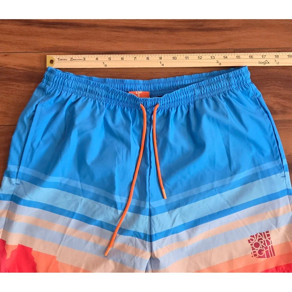 State Forty Eight Mens Blue Sunset Stripe Arizona Desert Swim Trunks Size Large